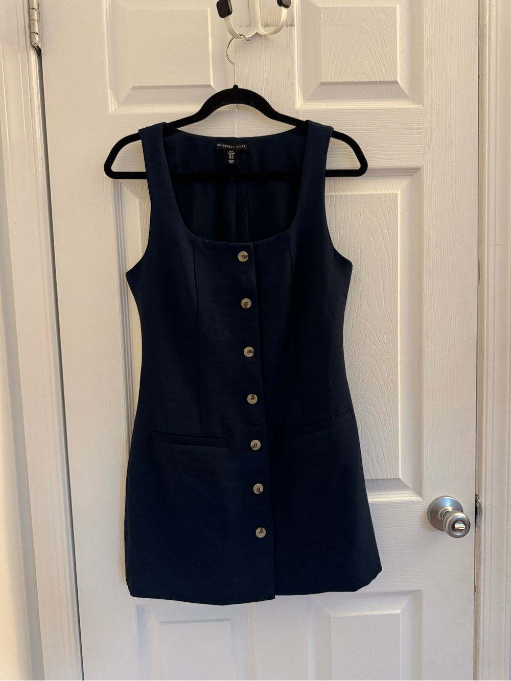 Sincerly Jules Navy Square-Neck Button-Front Mini Dress - Picture 2 of 8